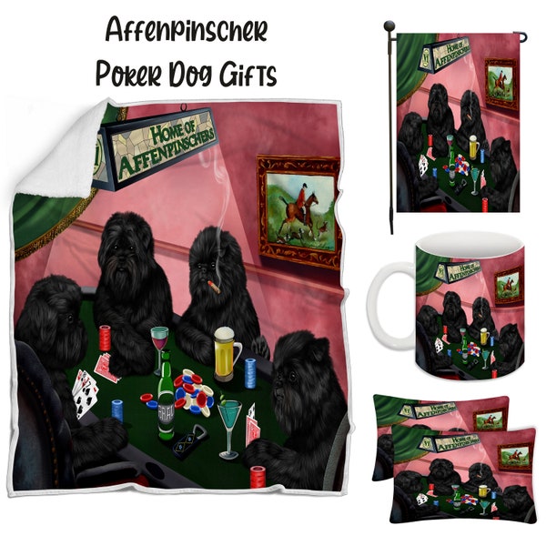 Affenpinscher Poker Dog Floormat, Garden Flag, Gambler Canvas, Puppy Blanket, Gift for Pet Lovers, Dad Casino Gift, Mom Pet Coffee Mug