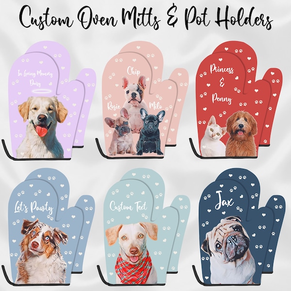 Personalized Pet Photo Pot Holder, Cute Dog Lovers Gift, Personalized Kitchen Accessory, Funny Cat Oven Mitts, Sympathy Gift for Stylish Mom