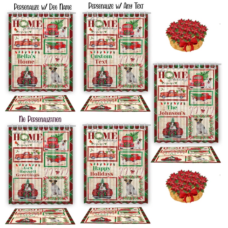 Jack Russell Dog Bath Mat & Shower Curtain Set Christmas Personalized Design NWT - Picture 2 of 22