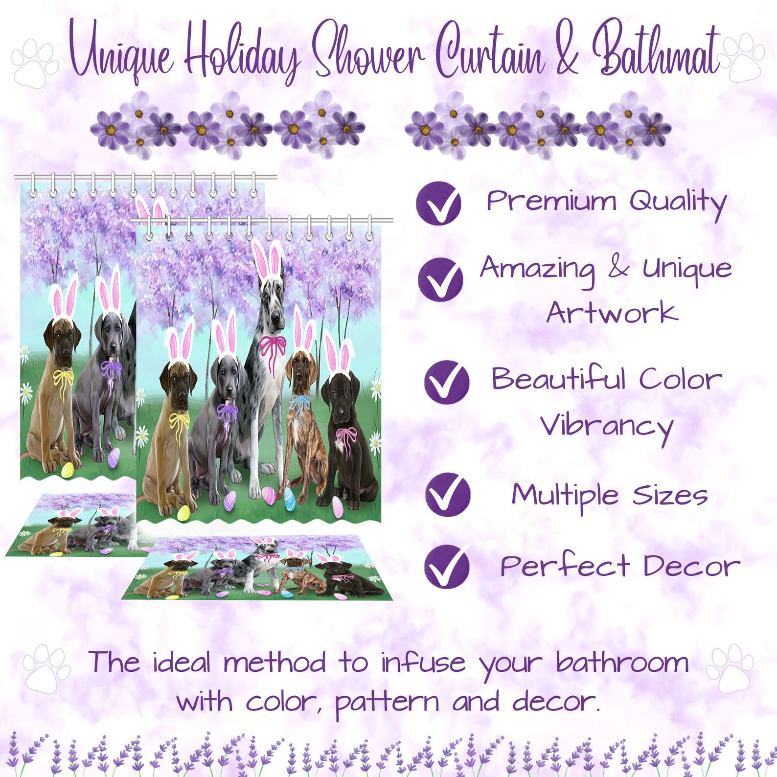 Great Dane Dog Shower Curtain & Bath Mat Combo Pet Painting image 5