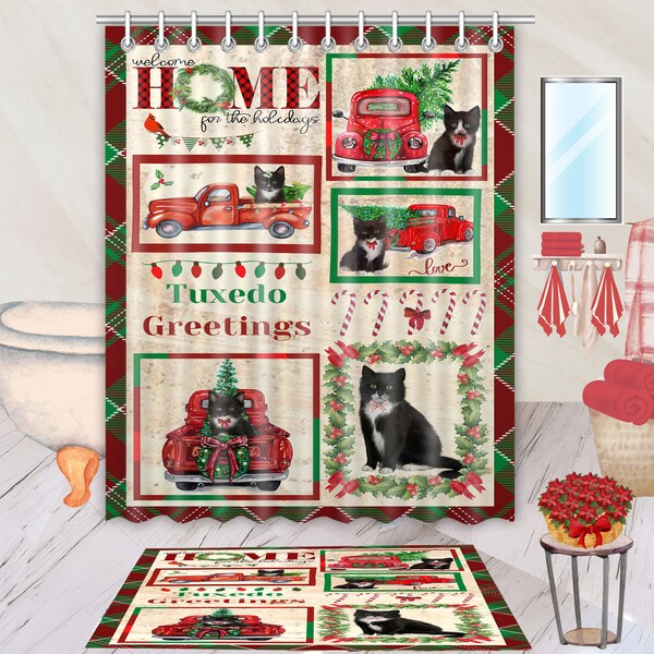 Tuxedo Cat Shower Curtain Etsy