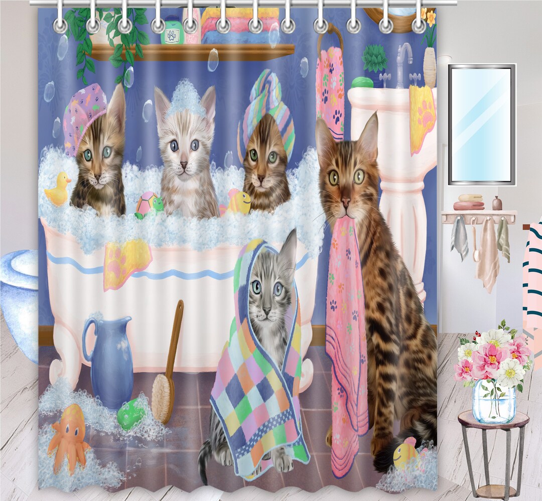 Bengal Cat Shower Curtain, Pet Painting, Custom Pet Art, Waterproof