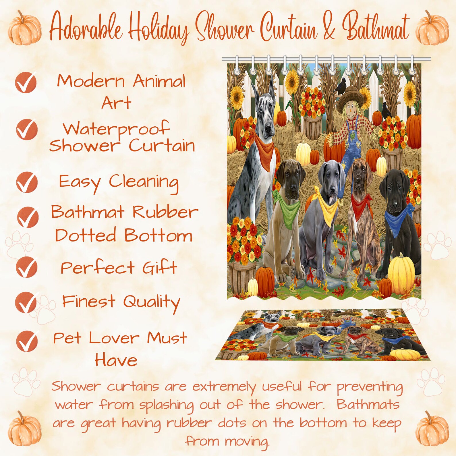 Great Dane Dog Shower Curtain & Bath Mat Combo Pet Painting image 4