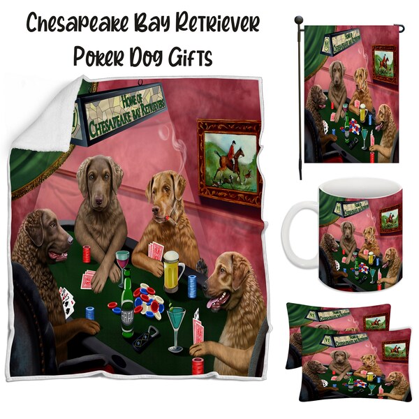 Chesapeake Bay Retriever Poker Dog Floormat, Garden Flag, Gambler Canvas, Blanket, Gift for Pet Lovers, Dad Casino Gift, Mom Pet Coffee Mug