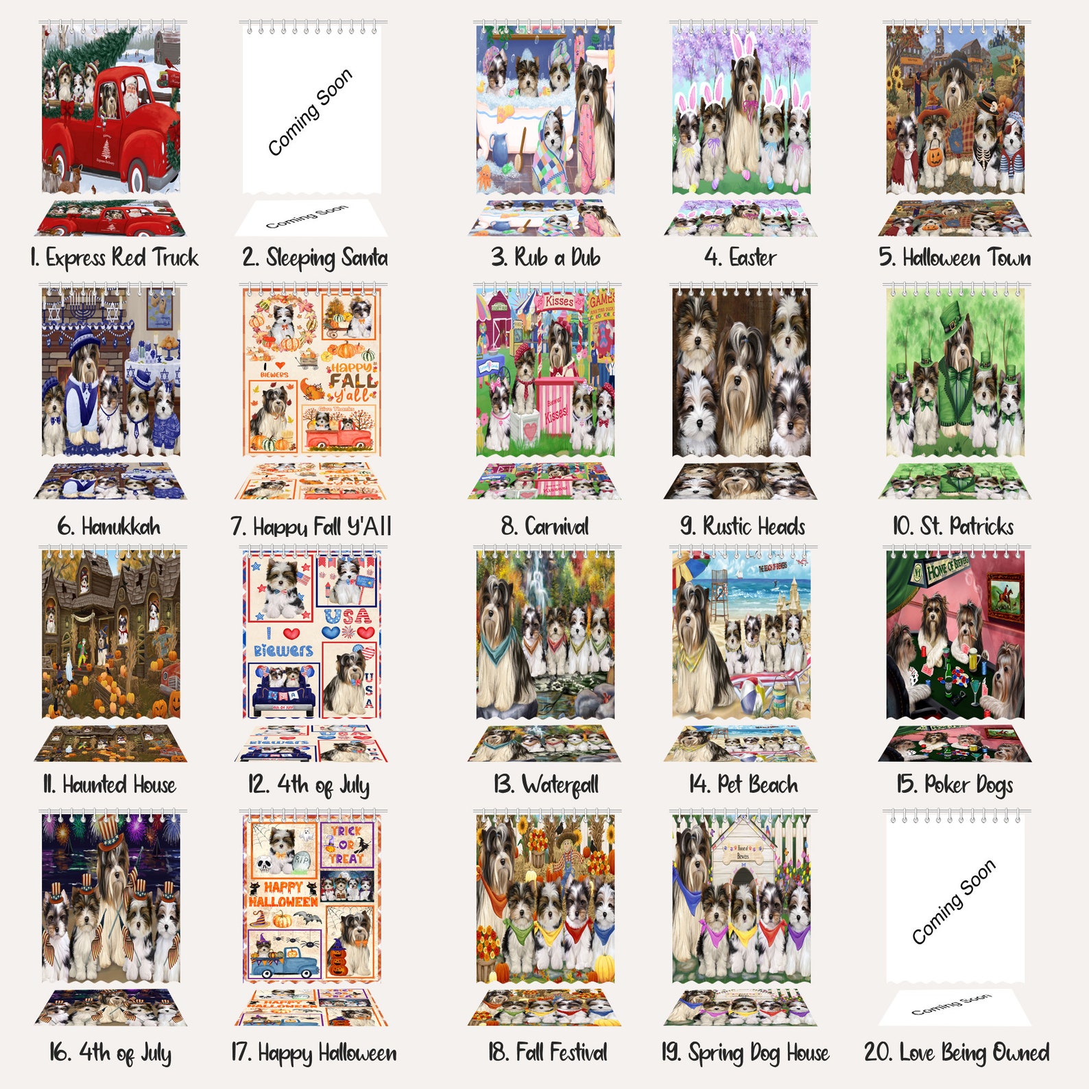 Biewer Terrier Dog Shower Curtain & Bath Mat Combo Pet Painting image 3