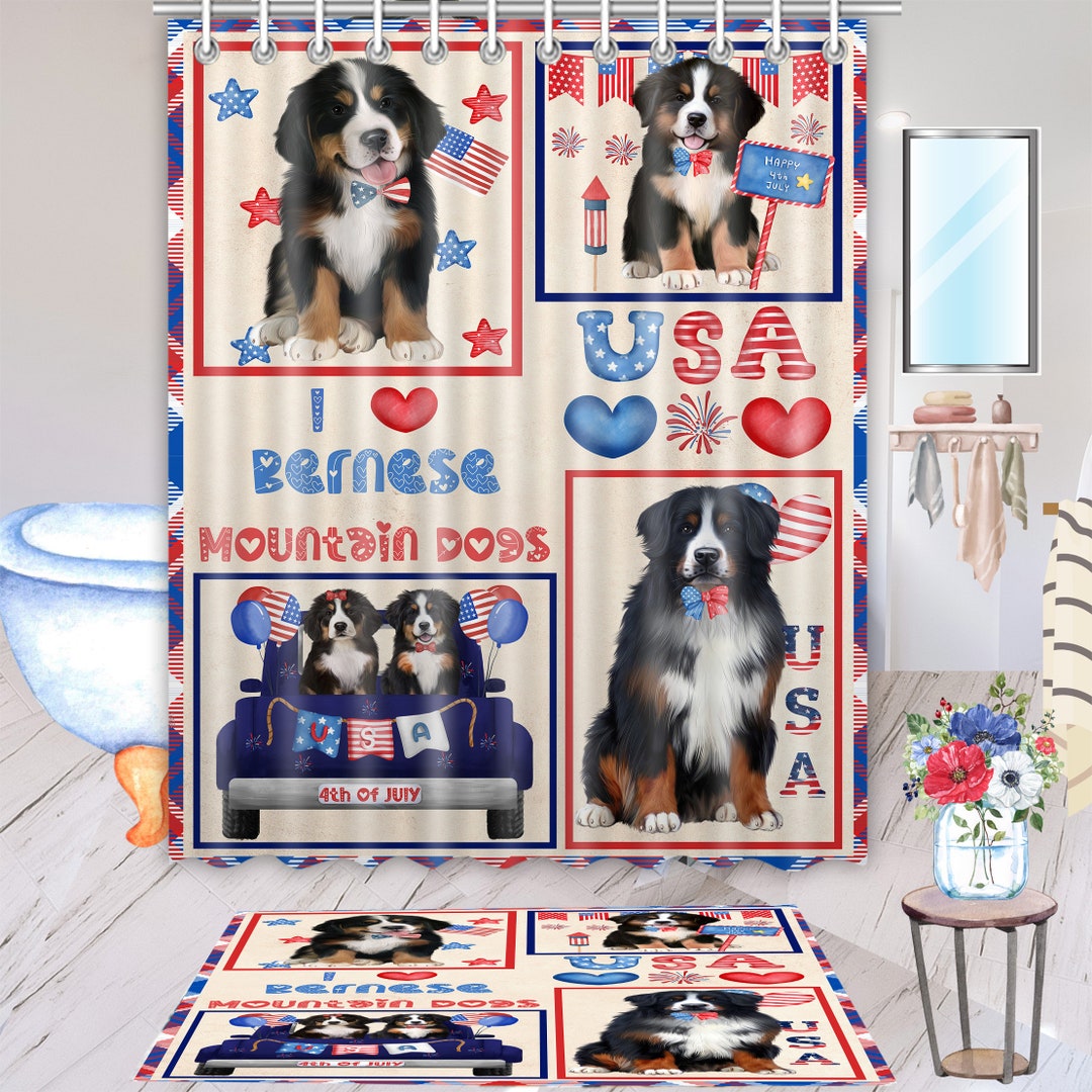 Bernese Mountain Dog Shower Curtain & Bath Mat Set Custom Pet Etsy