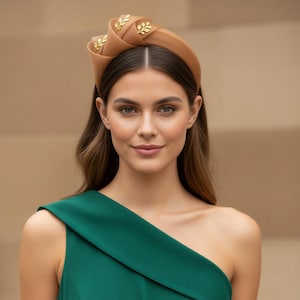 Gold leaf fascinator, Wedding guest hairpiece, Mother of the bride groom, Races hatinator, Hat alternative, Ladies day, Event headband
