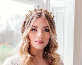 Gold Bridal Hair Accessories, Celestial wedding Accessory, Star Headpiece, Boho bridal headband, Bohemian wedding crown, Silver bridal halo