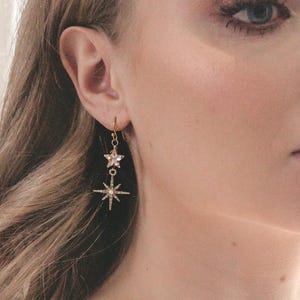 Star earrings, Celestial earrings for bride, Gold bridal earrings, Star wedding accessories, Unique starburst earrings, Astrology gift