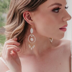 Pearl drop bridal earrings, Unique boho bridal earrings, Luxury pearl earrings, Gold wedding earrings, Bohemian earrings, Long teardrop image 3