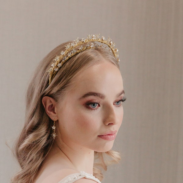 Gold Bridal Hair Accessories, Celestial wedding Accessory, Star Headpiece, Statement star headband, Unique wedding crown, Star bridal halo