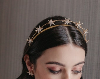 Beautiful star headpiece for a celestial wedding, Luxury bridal crown, Constellation jewellery, Space and sky, Boho hairpiece,