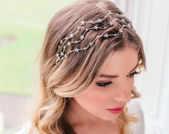 Silver Star Wedding Headpiece, Silver Star Bridal Headpiece, Bohemian Wedding Hair piece, Bohemian halo, Celestial Star headband, Boho Bride