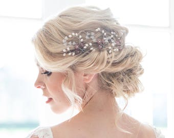 Blush bridal headpiece, Blush wedding headpiece, Leaf wedding hair pins, Blush wedding, Boho bridal hair piece, Flower hair accessories