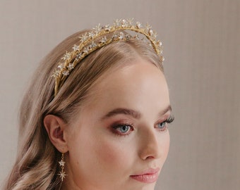 Gold Bridal Hair Accessories, Celestial wedding Accessory, Star Headpiece, Statement star headband, Unique wedding crown, Star bridal halo