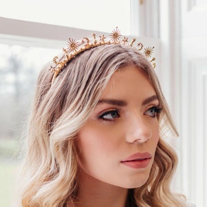Gold Bridal Hair Accessories, Celestial wedding Accessory, Star Headpiece, Boho bridal headband, Bohemian crown, Gold stars hair piece image 2