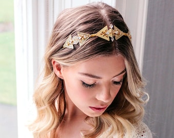 Gold 1920s Wedding Headpiece, Vintage Wedding Headpiece Gold, Great Gatsby Headpiece, Vintage Wedding Tiara, Vintage Bridal Tiara, Art deco