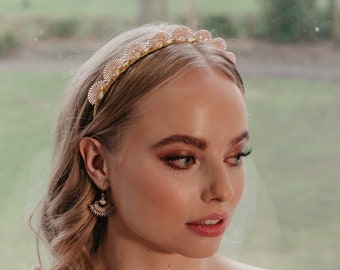 Vintage Bridal Tiara, Art Deco headpiece, Crystal wedding crown, Freshwater Pearl and crystal hairpiece, Unique 1920s halo, Gatsby headband