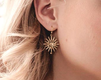 Celestial Star Earrings, Constellation Wedding Jewelry, Astrology Gift for Her, Starburst Bridal Accessories, Romantic Bride Earrings