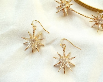 Celestial wedding earrings, Luxury star earrings, Gold star earrings, Rose gold stars jewellery, unique silver stud earrings