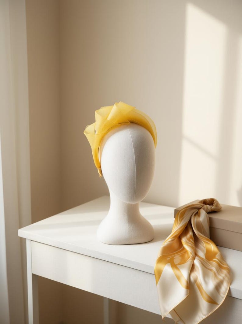 Mustard Yellow fascinator, Races headpiece, Wedding guest hairpiece, Special event headband, hat alternative, mother of the bride, unique image 6