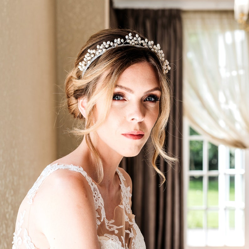 Bridal headpiece with freshwater pearls Pearl Wedding crown Etsy