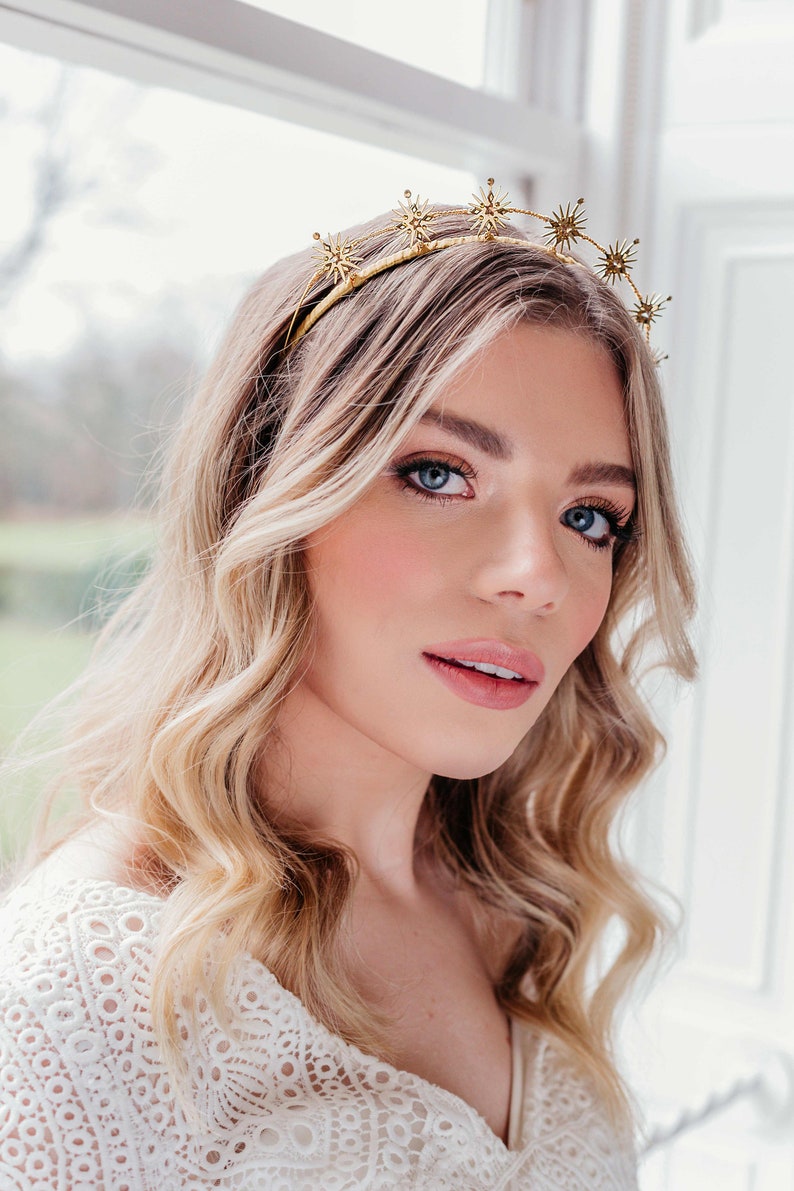 Gold Bridal Hair Accessories, Celestial wedding Accessory, Star Headpiece, Boho bridal headband, Bohemian wedding crown, Silver bridal halo image 4