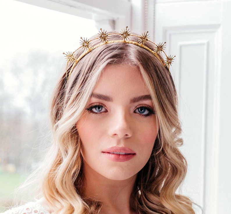 Gold Bridal Hair Accessories, Celestial wedding Accessory, Star Headpiece, Boho bridal headband, Bohemian wedding crown, Silver bridal halo image 6