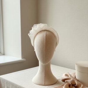 ivory fascinator hat, feather style headpiece for weddings, race day events and mother of the bride outfit, ascot, Kentucky derby, mother of groom headpiece, chester, haydock, York, newmarket, dubai cup, rugby 7s, ladies day, U.S races, grand national, Epsom, goodwood,  Belmont, breeders cup, church hat, bridal shower, garden party, Melbourne cup