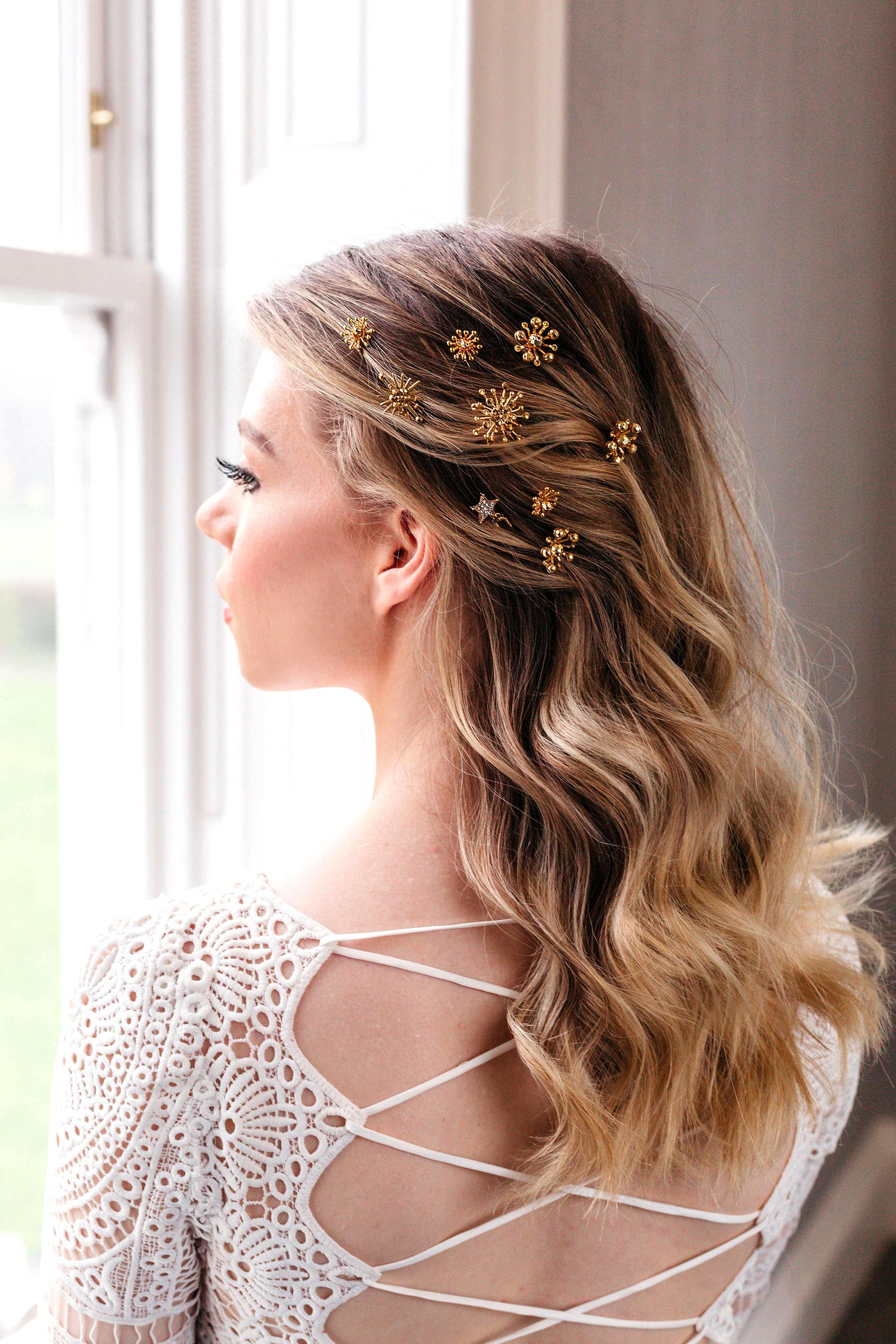 Fermagli Capelli Cerimonia - 2 Pezzi, Strass Oro/argento, Per Matrimonio, Sposa/damigella - Foto 8