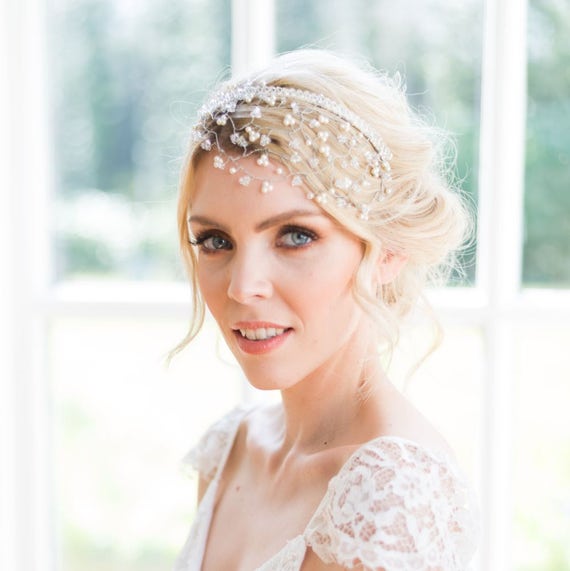 Bridal Hair Vine, Crystal and Pearl Hairpiece, Boho Wedding  display picture 1