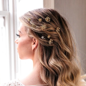 Gold Star Wedding Hair Pins, Wedding Star Hair Clip, Gold Star Hair Clip, Celestial Wedding Hairpiece, Star Headpiece Bridesmaid, Set of 3 image 8