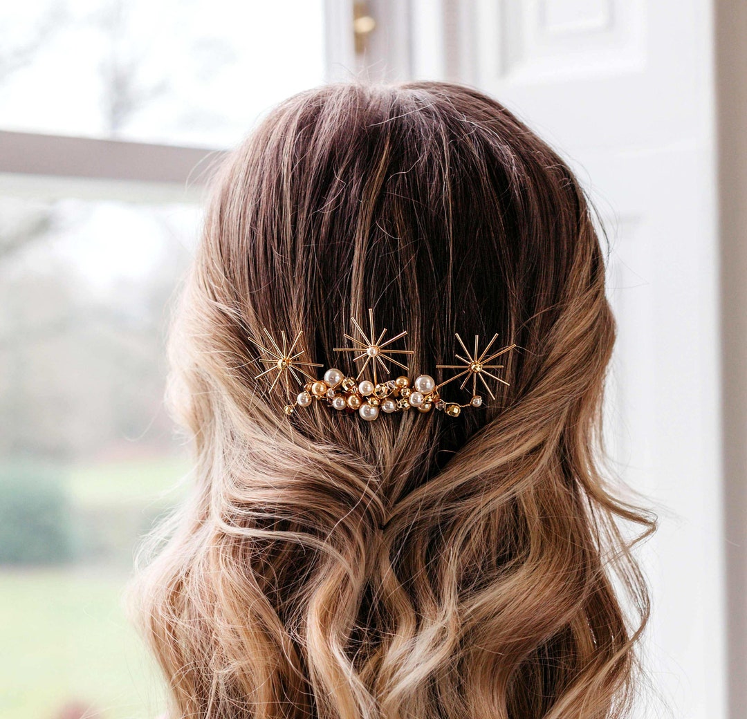 Gold Star Hair Comb, Bridal Hair Comb, Celestial Wedding Headpiece