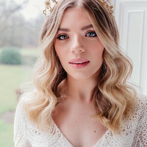 Gold Wedding Hair Pieces, Celestial Tiara, Star bridal accessories, Wedding moons crown, Boho bride, Bohemian headpiece, Hair Accessory image 2