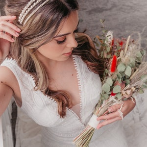 Pearl bridal headpiece, Bridal crown, Unique boho bride, Luxury simple hairpiece, Modern tiara, Romantic up do headband, Rustic elegant image 3