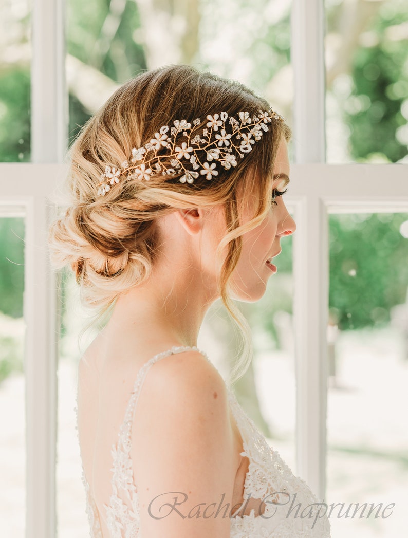 Gold wedding headpiece Bridal headpiece gold Wedding hair piece boho Wedding hair piece Bridal gold garland Gold bridal headpiece