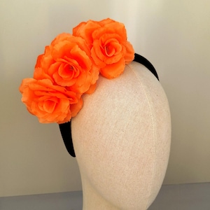 Orange fascinator with silk flowers, Races hairpiece, ladies day, wedding guest hair accessory, mother of the bride, hatinator, floral