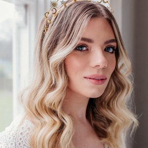 Gold Wedding Hair Pieces, Celestial Tiara, Star bridal accessories, Wedding moons crown, Boho bride, Bohemian headpiece, Hair Accessory image 7