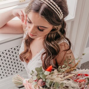 Pearl bridal headpiece, Bridal crown, Unique boho bride, Luxury simple hairpiece, Modern tiara, Romantic up do headband, Rustic elegant image 7