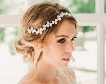 Vigne de cheveux de mariage de perle, boho de vigne de mariage, casque de mariée de côté de cheveux, casque de mariée de plage, vigne de cheveux de mariage rustique, vigne de mariée