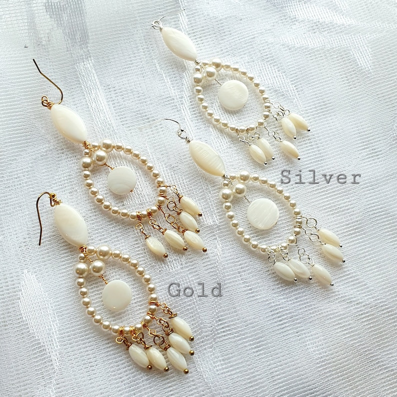 Pearl drop bridal earrings, Unique boho bridal earrings, Luxury pearl earrings, Gold wedding earrings, Bohemian earrings, Long teardrop image 5