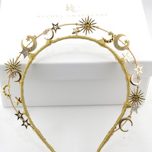 Gold Wedding Hair Pieces, Celestial Tiara, Star bridal accessories, Wedding moons crown, Boho bride, Bohemian headpiece, Hair Accessory image 3