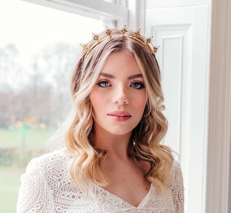 Gold Bridal Hair Accessories, Celestial wedding Accessory, Star Headpiece, Boho bridal headband, Bohemian wedding crown, Silver bridal halo image 8