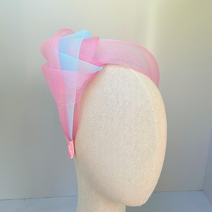 Light Blue and pink fascinator for the races, mother of the bride or groom, race day hatinator, wedding guests, special event style, sky