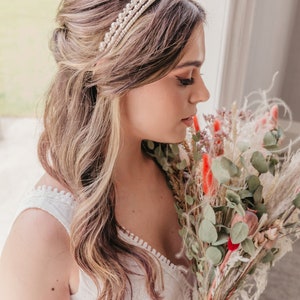 Pearl bridal headpiece, Bridal crown, Unique boho bride, Luxury simple hairpiece, Modern tiara, Romantic up do headband, Rustic elegant image 5