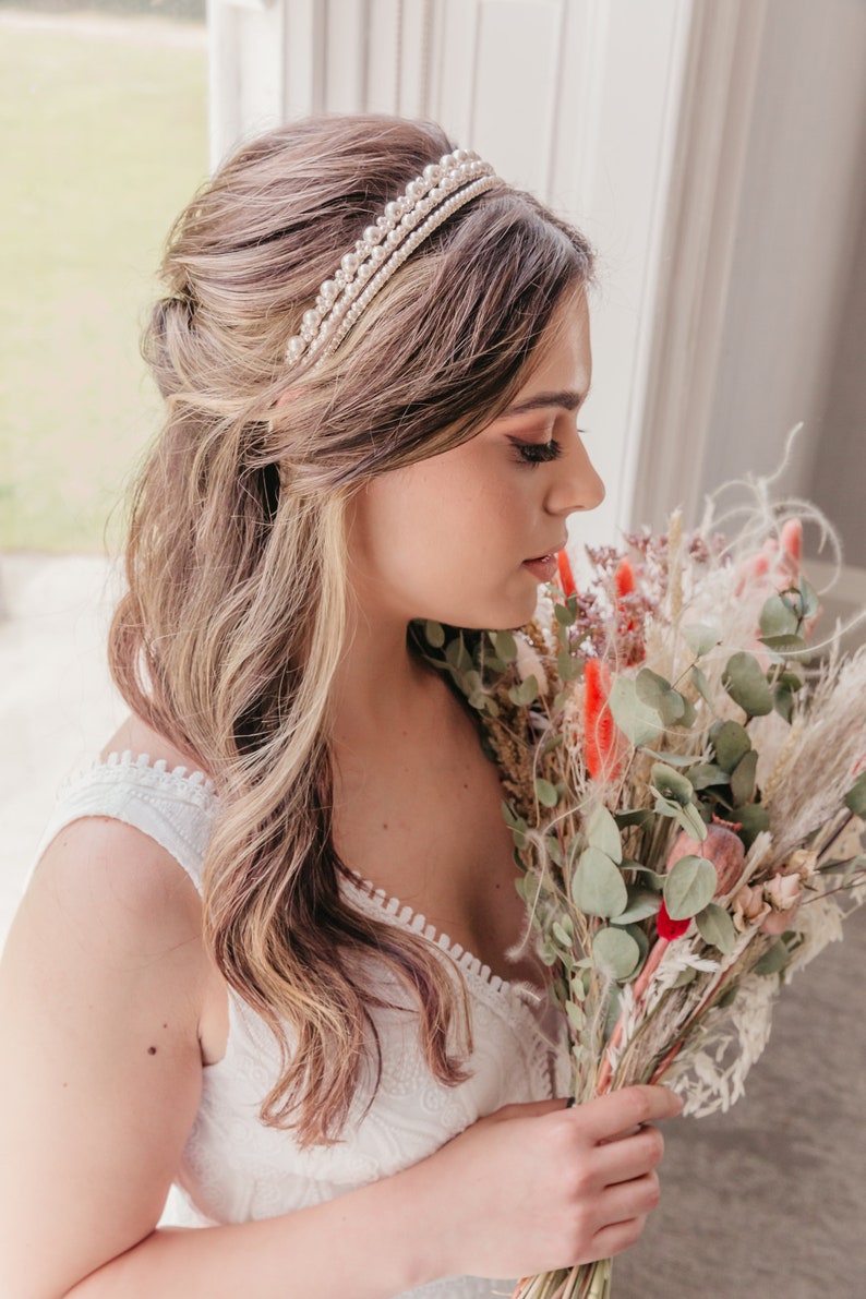 Casque de mariée en perles, couronne de mariée, mariée bohème unique, postiche simple de luxe, diadème moderne, bandeau romantique, rustique élégant image 5