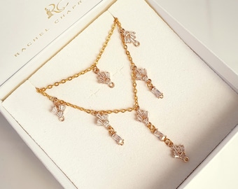 Art deco bridal necklace, Unique vintage wedding necklace, 1920s style bridal accessories, Luxury crystal gold necklace, Gatsby bride