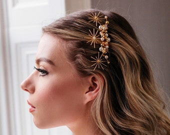 Gold Celestial Wedding Headpiece, Silver Star bridal Hair piece, Bridal Hair Accessories, Bridal Accessory, Star Bridal Crown, Hair Comb