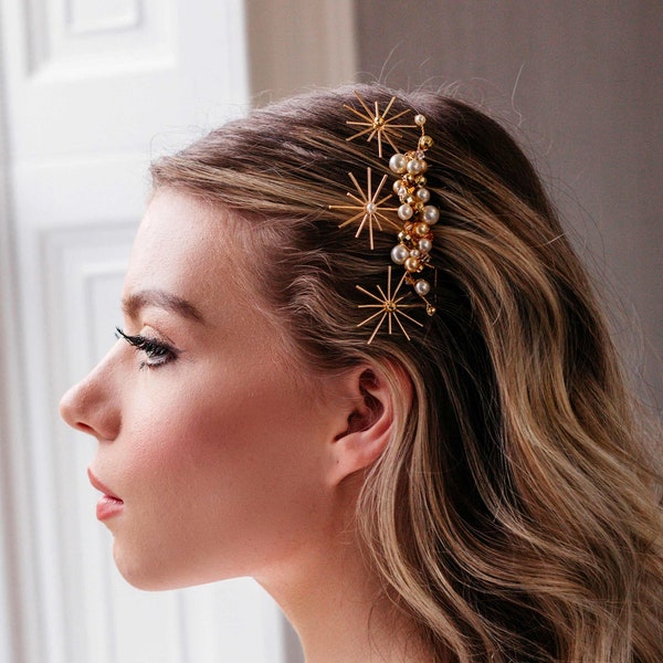 Gold Celestial Wedding Headpiece, Silver Star bridal Hair piece, Bridal Hair Accessories, Bridal Accessory, Star Bridal Crown, Hair Comb