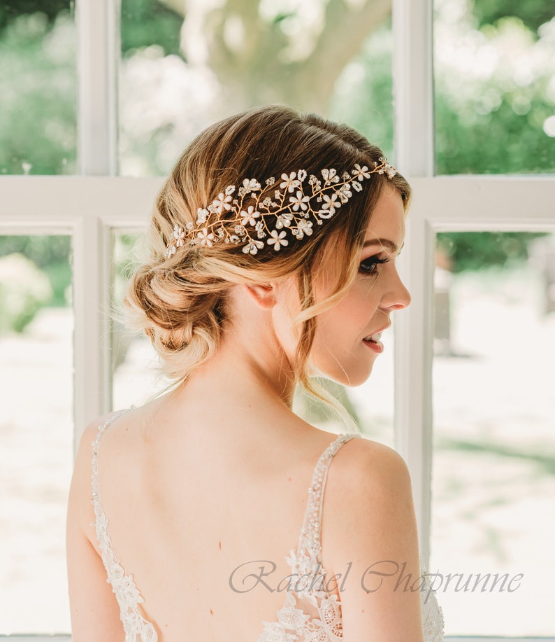 Gold wedding headpiece Bridal headpiece gold Wedding hair piece boho Wedding hair piece Bridal gold garland Gold bridal headpiece